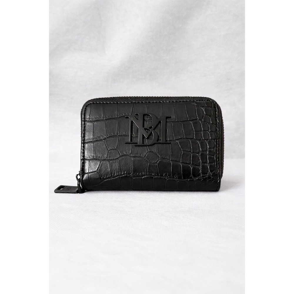 Badgley Mischka Black Croc-Embossed Zip Wallet